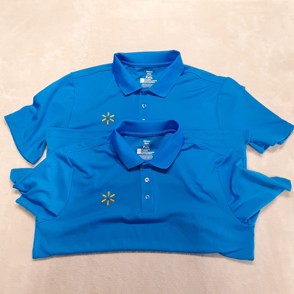 2pc. Lot Purchase Walmart Mens Performance Polo Shirts Medium Light Blue